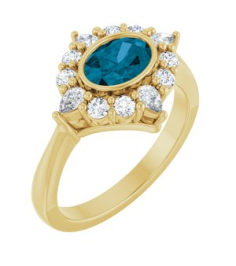 72453 Ring Set 14K Yellow Natural London Blue Topaz Oval 7 X 5 Mm Lab-Grown Diamond Polished Natural London Blue Topaz And 38 Ctw Lab-Grown Diamond Halo-Style Ring