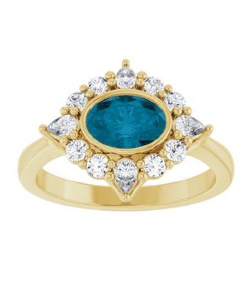 72453 Ring Set 14K Yellow Natural London Blue Topaz Oval 7 X 5 Mm Lab-Grown Diamond Polished Natural London Blue Topaz And 38 Ctw Lab-Grown Diamond Halo-Style Ring