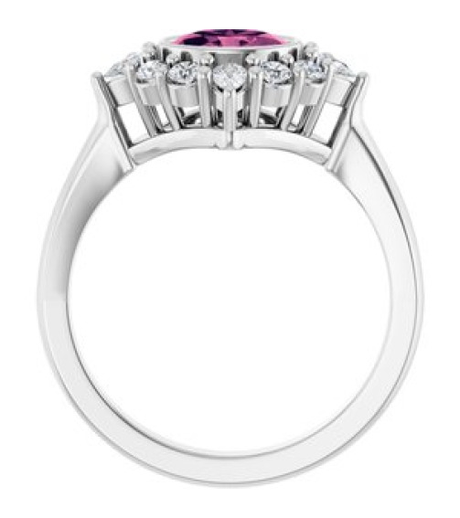72453 Ring Set Platinum Natural Pink Tourmaline Oval 7 X 5 Mm Lab-Grown Diamond Polished Natural Pink Tourmaline And 38 Ctw Lab-Grown Diamond Halo-Style Ring