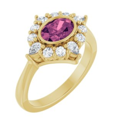 72453 Ring Set 14K Yellow Natural Pink Tourmaline Oval 7 X 5 Mm Lab-Grown Diamond Polished Natural Pink Tourmaline And 38 Ctw Lab-Grown Diamond Halo-Style Ring