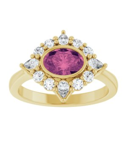 72453 Ring Set 14K Yellow Natural Pink Tourmaline Oval 7 X 5 Mm Lab-Grown Diamond Polished Natural Pink Tourmaline And 38 Ctw Lab-Grown Diamond Halo-Style Ring