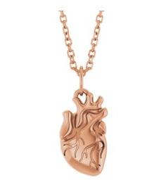 88771 Necklace 14K Rose 15.7 X 6.9 Mm 16-18 In Polished Anatomical Heart Necklace