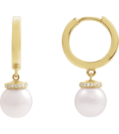 88748 Earring Set 14K Yellow 14.2 Mm 2.3 Mm Cultured Akoya Pearl Pearl 8Mm 0.07 Ctw I1, Gh Pair Hinged Polished Akoya Pearl And .07 Ctw Natural Diamond Hoop Earrings