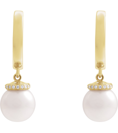 88748 Earring Set 14K Yellow 14.2 Mm 2.3 Mm Cultured Akoya Pearl Pearl 8Mm 0.07 Ctw I1, Gh Pair Hinged Polished Akoya Pearl And .07 Ctw Natural Diamond Hoop Earrings