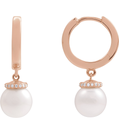 88748 Earring Set 14K Rose 14.2 Mm 2.3 Mm Cultured Akoya Pearl Pearl 8Mm 0.07 Ctw I1, Gh Pair Hinged Polished Akoya Pearl And .07 Ctw Natural Diamond Hoop Earrings