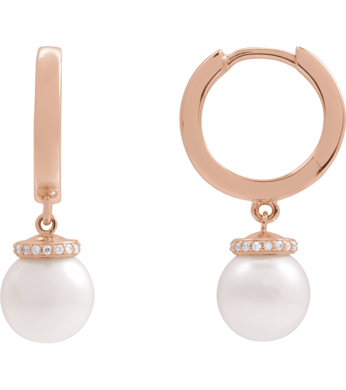 88748 Earring Set 14K Rose 14.2 Mm 2.3 Mm Cultured Akoya Pearl Pearl 8Mm 0.07 Ctw I1, Gh Pair Hinged Polished Akoya Pearl And .07 Ctw Natural Diamond Hoop Earrings