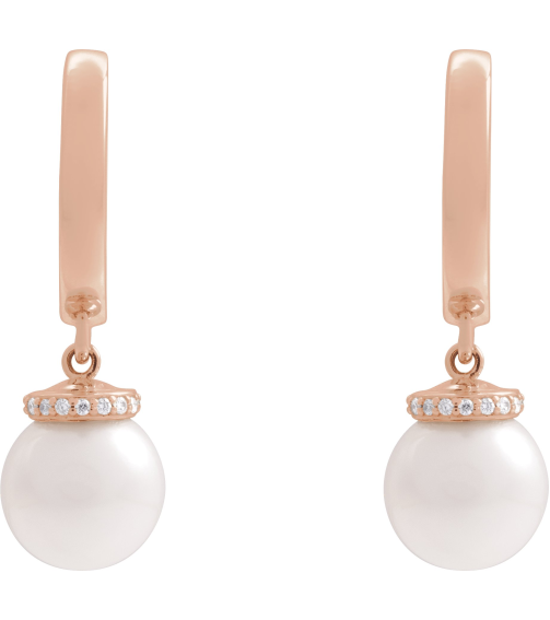 88748 Earring Set 14K Rose 14.2 Mm 2.3 Mm Cultured Akoya Pearl Pearl 8Mm 0.07 Ctw I1, Gh Pair Hinged Polished Akoya Pearl And .07 Ctw Natural Diamond Hoop Earrings