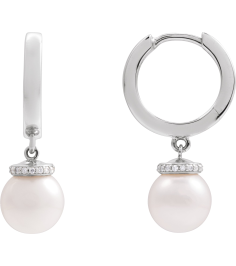 88748 Earring Set Sterling Silver 14.2 Mm 2.3 Mm Cultured Akoya Pearl Pearl 8Mm 0.07 Ctw I1, Gh Pair Hinged Polished Akoya Pearl And .07 Ctw Natural Diamond Hoop Earrings
