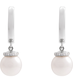 88748 Earring Set Sterling Silver 14.2 Mm 2.3 Mm Cultured Akoya Pearl Pearl 8Mm 0.07 Ctw I1, Gh Pair Hinged Polished Akoya Pearl And .07 Ctw Natural Diamond Hoop Earrings