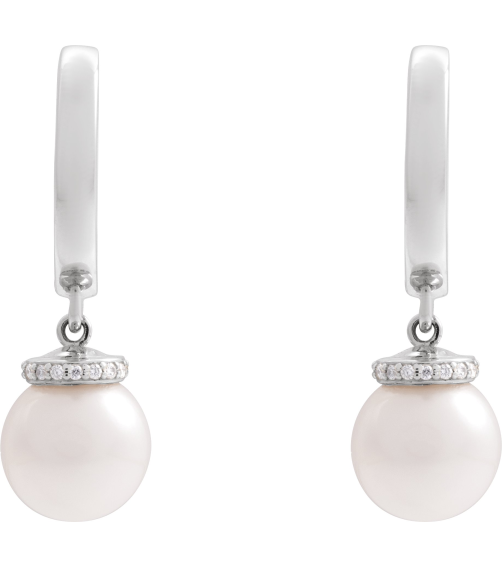 88748 Earring Set Sterling Silver 14.2 Mm 2.3 Mm Cultured Akoya Pearl Pearl 8Mm 0.07 Ctw I1, Gh Pair Hinged Polished Akoya Pearl And .07 Ctw Natural Diamond Hoop Earrings