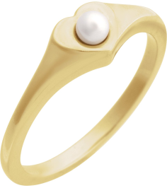 6714 Ring Set 14K Yellow Cultured Akoya Pearl Pearl 3 Mm Polished Cultured Pearl Heart Ring