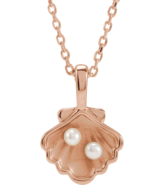 88676 Necklace 14K Rose Set 2-Stone Cultured White Seed Pearl Pearl 2 Mm 16-18 In Polished Cultured White Seed Pearl Family Shell Necklace