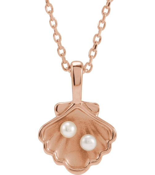 88676 Necklace 14K Rose Set 2-Stone Cultured White Seed Pearl Pearl 2 Mm 16-18 In Polished Cultured White Seed Pearl Family Shell Necklace