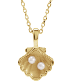88676 Necklace 14K Yellow Set 2-Stone Cultured White Seed Pearl Pearl 2 Mm 16-18 In Polished Cultured White Seed Pearl Family Shell Necklace