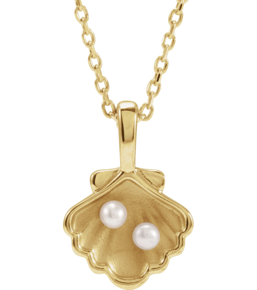 88676 Necklace 14K Yellow Set 2-Stone Cultured White Seed Pearl Pearl 2 Mm 16-18 In Polished Cultured White Seed Pearl Family Shell Necklace