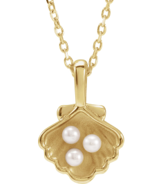 88676 Necklace 14K Yellow Set 3-Stone Cultured White Seed Pearl Pearl 2 Mm 16-18 In Polished Cultured White Seed Pearl Family Shell Necklace