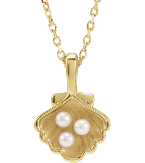 88676 Necklace 14K Yellow Set 3-Stone Cultured White Seed Pearl Pearl 2 Mm 16-18 In Polished Cultured White Seed Pearl Family Shell Necklace