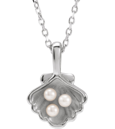88676 Necklace Platinum Set 3-Stone Cultured White Seed Pearl Pearl 2 Mm 16-18 In Polished Cultured White Seed Pearl Family Shell Necklace