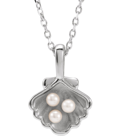 88676 Necklace Sterling Silver Set 3-Stone Cultured White Seed Pearl Pearl 2 Mm 16-18 In Polished Cultured White Seed Pearl Family Shell Necklace