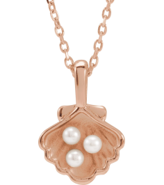 88676 Necklace 14K Rose Set 3-Stone Cultured White Seed Pearl Pearl 2 Mm 16-18 In Polished Cultured White Seed Pearl Family Shell Necklace