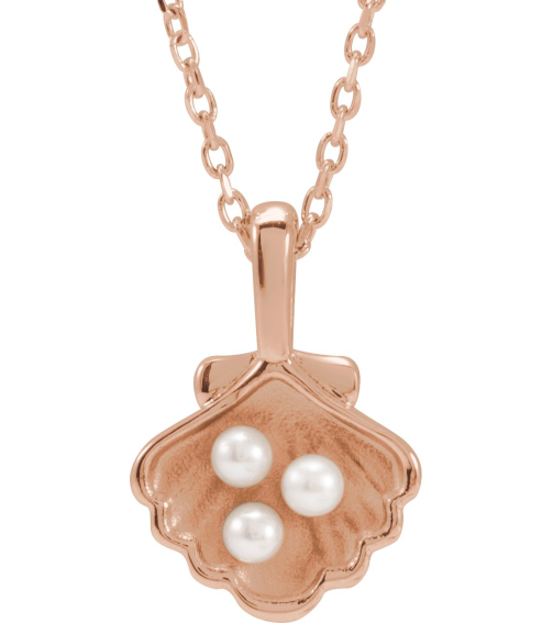88676 Necklace 14K Rose Set 3-Stone Cultured White Seed Pearl Pearl 2 Mm 16-18 In Polished Cultured White Seed Pearl Family Shell Necklace