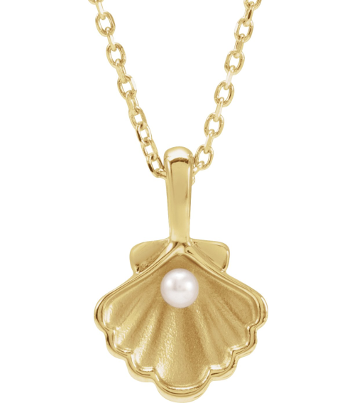 88676 Necklace 14K Yellow Set 1-Stone Cultured White Seed Pearl Pearl 2 Mm 16-18 In Polished Cultured White Seed Pearl Family Shell Necklace