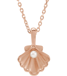 88676 Necklace 14K Rose Set 1-Stone Cultured White Seed Pearl Pearl 2 Mm 16-18 In Polished Cultured White Seed Pearl Family Shell Necklace