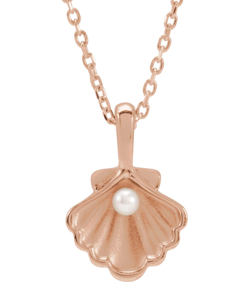 88676 Necklace 14K Rose Set 1-Stone Cultured White Seed Pearl Pearl 2 Mm 16-18 In Polished Cultured White Seed Pearl Family Shell Necklace