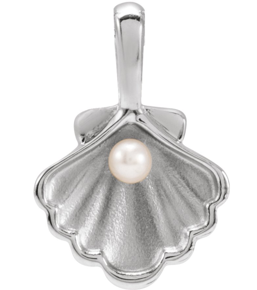88676 Pendant Sterling Silver Set 1-Stone Cultured White Seed Pearl Pearl 2 Mm Polished Cultured White Seed Pearl Family Shell Pendant