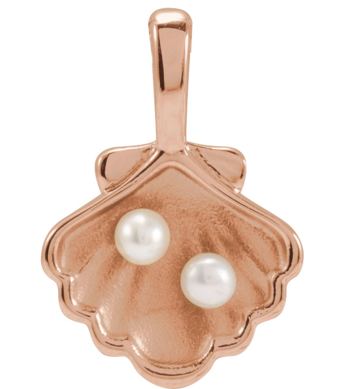 88676 Pendant 14K Rose Set 2-Stone Cultured White Seed Pearl Pearl 2 Mm Polished Cultured White Seed Pearl Family Shell Pendant