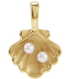 88676 Pendant 14K Yellow Set 2-Stone Cultured White Seed Pearl Pearl 2 Mm Polished Cultured White Seed Pearl Family Shell Pendant