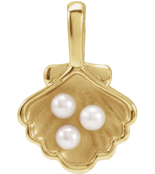 88676 Pendant 14K Yellow Set 3-Stone Cultured White Seed Pearl Pearl 2 Mm Polished Cultured White Seed Pearl Family Shell Pendant