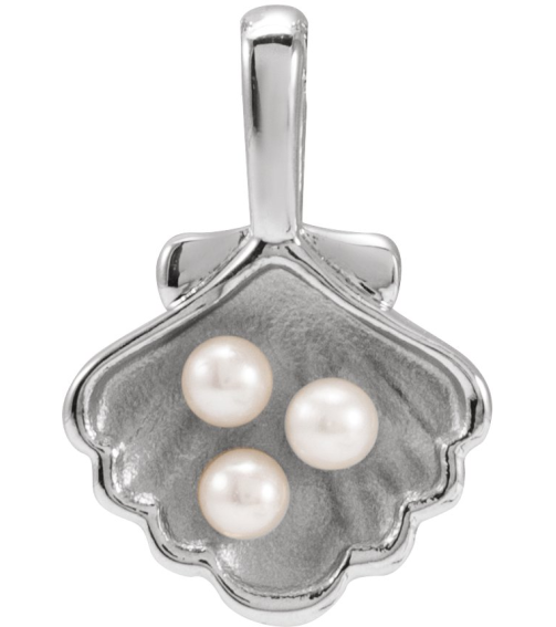 88676 Pendant Sterling Silver Set 3-Stone Cultured White Seed Pearl Pearl 2 Mm Polished Cultured White Seed Pearl Family Shell Pendant
