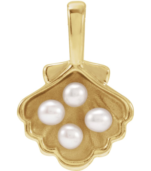 88676 Pendant 14K Yellow Set 4-Stone Cultured White Seed Pearl Pearl 2 Mm Polished Cultured White Seed Pearl Family Shell Pendant