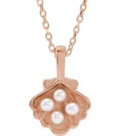 88676 Necklace 14K Rose Set 4-Stone Cultured White Seed Pearl Pearl 2 Mm 16-18 In Polished Cultured White Seed Pearl Family Shell Necklace