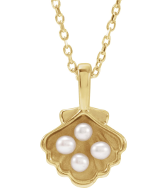 88676 Necklace 14K Yellow Set 4-Stone Cultured White Seed Pearl Pearl 2 Mm 16-18 In Polished Cultured White Seed Pearl Family Shell Necklace