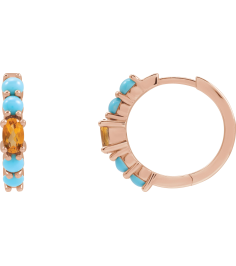 88733 Earring Set 14K Rose 19.6 Mm 3.8 Mm Natural Citrine Oval 5 X 3 Mm Pair Hinged Polished Natural Citrine And Natural Turquoise Huggie Hoop Earrings