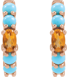 88733 Earring Set 14K Rose 19.6 Mm 3.8 Mm Natural Citrine Oval 5 X 3 Mm Pair Hinged Polished Natural Citrine And Natural Turquoise Huggie Hoop Earrings