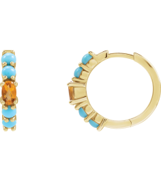88733 Earring Set 14K Yellow 19.6 Mm 3.8 Mm Natural Citrine Oval 5 X 3 Mm Pair Hinged Polished Natural Citrine And Natural Turquoise Huggie Hoop Earrings