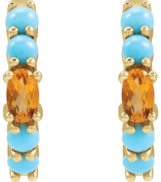 88733 Earring Set 14K Yellow 19.6 Mm 3.8 Mm Natural Citrine Oval 5 X 3 Mm Pair Hinged Polished Natural Citrine And Natural Turquoise Huggie Hoop Earrings