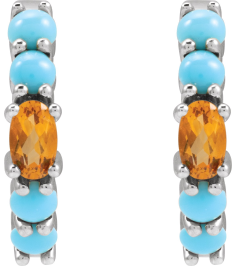 88733 Earring Set Platinum 19.6 Mm 3.8 Mm Natural Citrine Oval 5 X 3 Mm Pair Hinged Polished Natural Citrine And Natural Turquoise Huggie Hoop Earrings