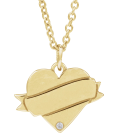 88754 Necklace Set 14K Yellow Round Natural Diamond 1Mm .005 Ct I1, G-H 18 In Polished .005 Ct Natural Diamond Engravable Heart Necklace