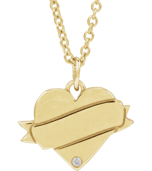 88754 Necklace Set 14K Yellow Round Natural Diamond 1Mm .005 Ct I1, G-H 18 In Polished .005 Ct Natural Diamond Engravable Heart Necklace