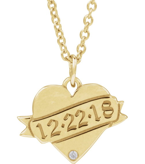 88754 Necklace Set 14K Yellow Round Natural Diamond 1Mm .005 Ct I1, G-H 18 In Polished .005 Ct Natural Diamond Engravable Heart Necklace