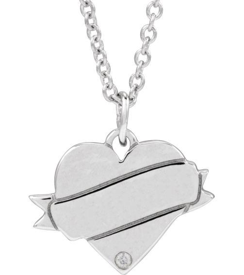 88754 Necklace Set 14K White Round Natural Diamond 1Mm .005 Ct I1, G-H 18 In Polished .005 Ct Natural Diamond Engravable Heart Necklace