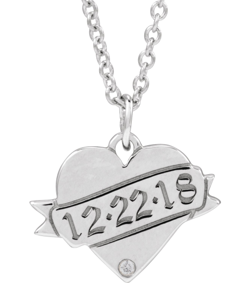 88754 Necklace Set 14K White Round Natural Diamond 1Mm .005 Ct I1, G-H 18 In Polished .005 Ct Natural Diamond Engravable Heart Necklace