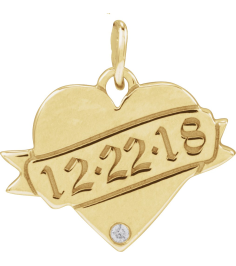 88754 Pendant Set 14K Yellow Round Natural Diamond 1Mm .005 Ct I1, G-H Polished .005 Ct Natural Diamond Engravable Heart Pendant