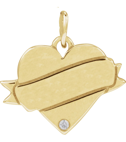 88754 Pendant Set 14K Yellow Round Natural Diamond 1Mm .005 Ct I1, G-H Polished .005 Ct Natural Diamond Engravable Heart Pendant