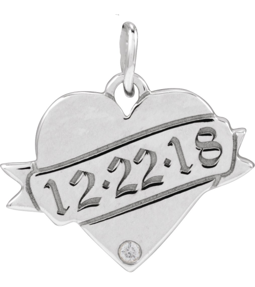 88754 Pendant Set 14K White Round Natural Diamond 1Mm .005 Ct I1, G-H Polished .005 Ct Natural Diamond Engravable Heart Pendant