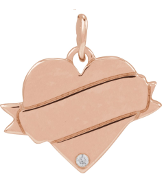 88754 Pendant Set 14K Rose Round Natural Diamond 1Mm .005 Ct I1, G-H Polished .005 Ct Natural Diamond Engravable Heart Pendant